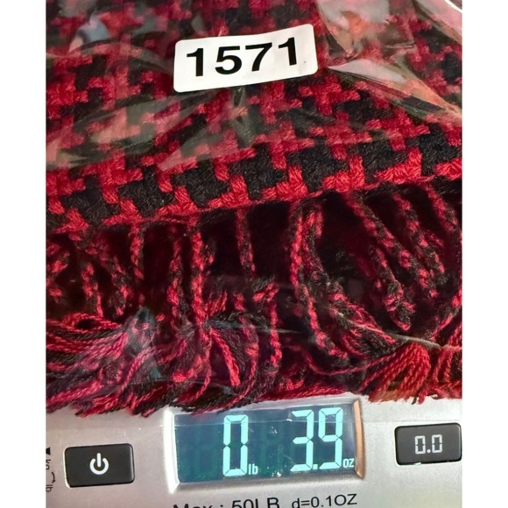Unbranded Women Red Black Houndstooth Scarf Fringe Accent Winter Checker Thrash - Picture 5 of 5